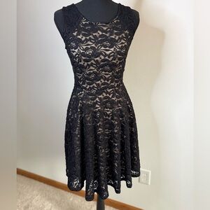Soprano Black Lace Fit & Flare Dress Nude Lining Size S